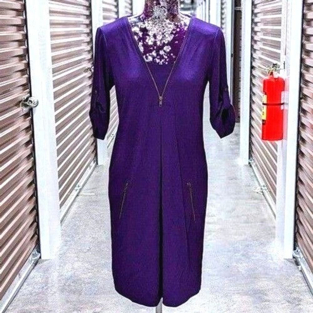 Vintage Muse Size 8 Purple Zipper V-Neck Dress Cocktail Romantic Dark Academia